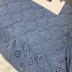 Shabby Chic Stonewash eyelet Quilt Set in Blue